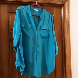 Aqua Blue Calvin Klein 1X Women's Blouse